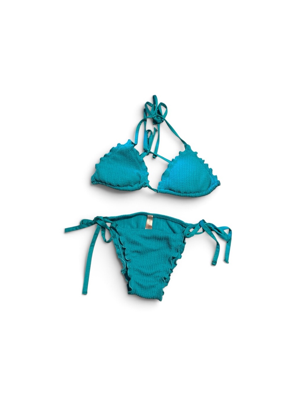 Teal Ruffle Tie-Side Bikini - Bozzollo brand size small